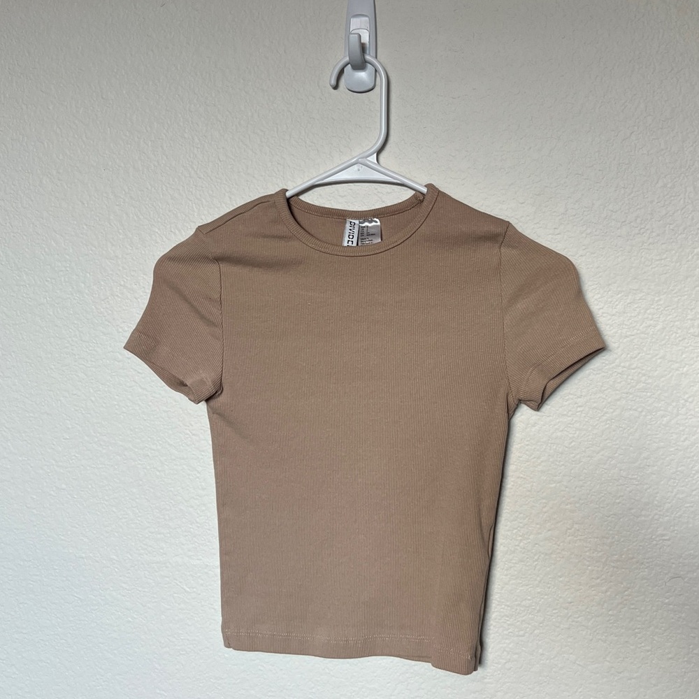 Tan Divided Ribbed Crop Top